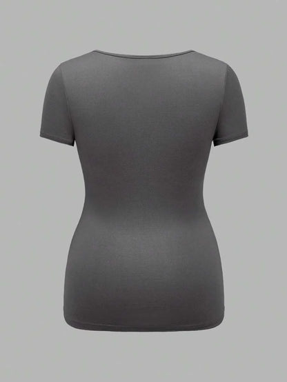 3-Piece Maternity Ribbed Knit Short Sleeve T-Shirt Set - Black White Gray Scoop Neck Fitted Pregnancy Basics