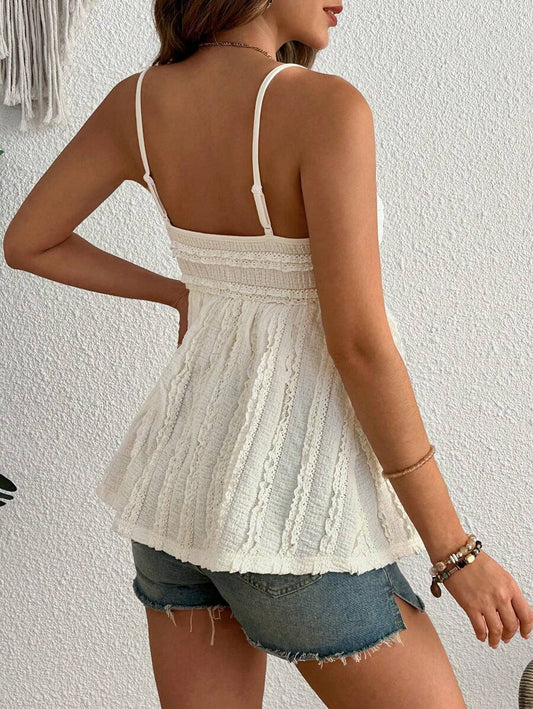 Pleated Lace Maternity Camisole - Apricot Slim Fit Ruched Spaghetti Strap Knitted Cami Top for Daily Wear