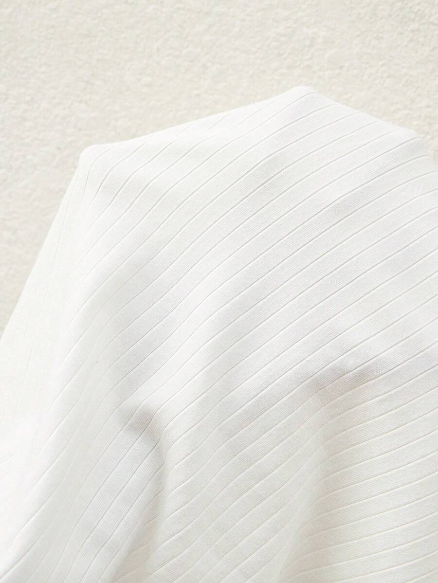 Maternity White Ribbed Summer Top - Lettuce-Edge Form-Fitting Short Sleeve