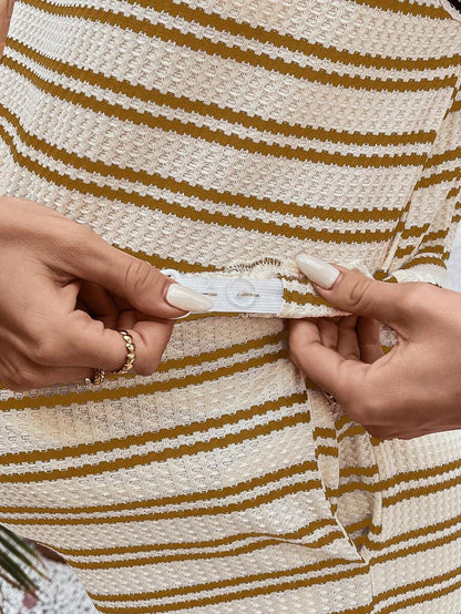 Maternity 2-Piece Striped Patchwork Loungewear Set Round Neck Batwing Sleeve Top and Adjustable Waist Shorts