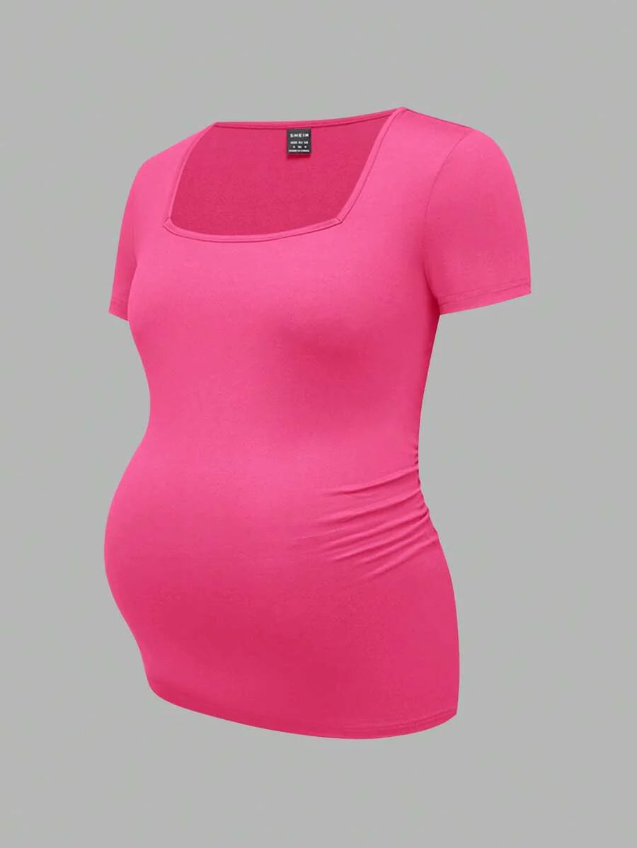 3-Piece Maternity Ribbed Knit Short Sleeve T-Shirt Set - Black White Gray Scoop Neck Fitted Pregnancy Basics