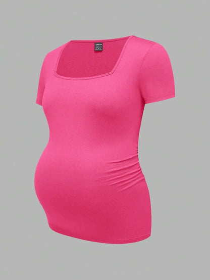 3-Piece Maternity Ribbed Knit Short Sleeve T-Shirt Set - Black White Gray Scoop Neck Fitted Pregnancy Basics