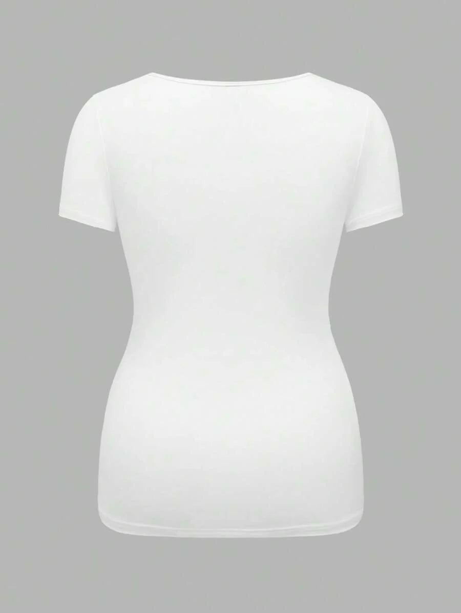 3-Piece Maternity Ribbed Knit Short Sleeve T-Shirt Set - Black White Gray Scoop Neck Fitted Pregnancy Basics