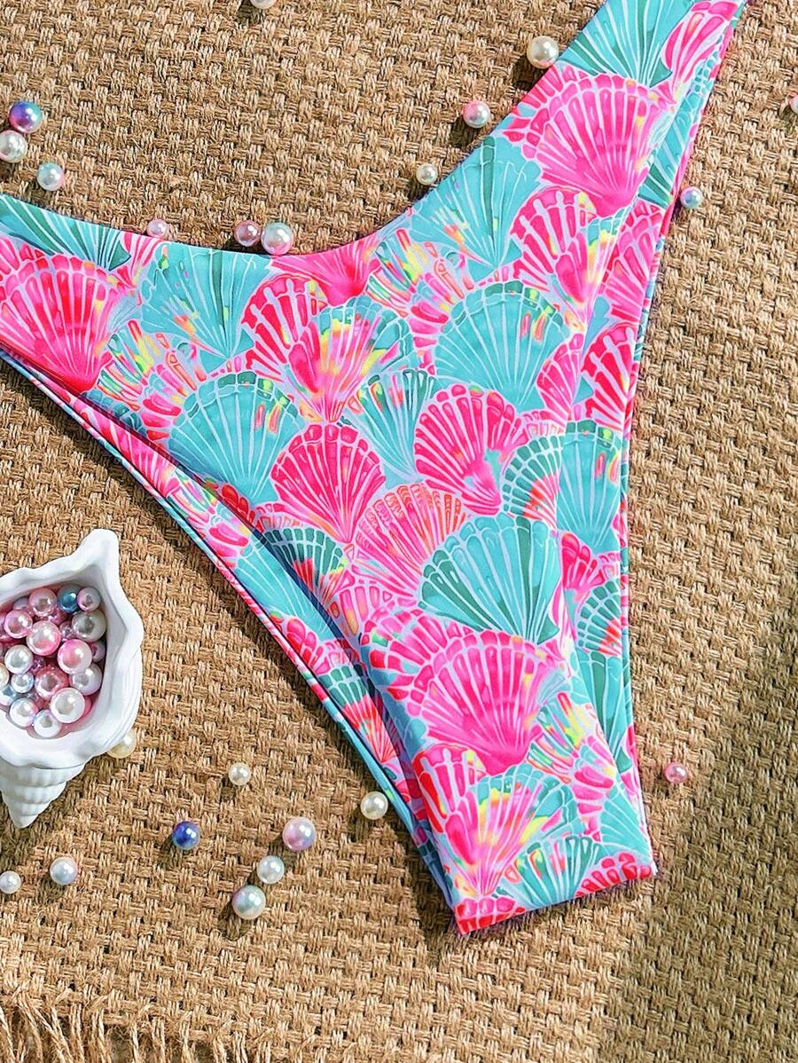 Swim Mod Summer 2 Pieces Outfits For Women - Spaghetti Strap Random Print Top And High Cut Swim Bottoms, Beach Holiday Bikini Set