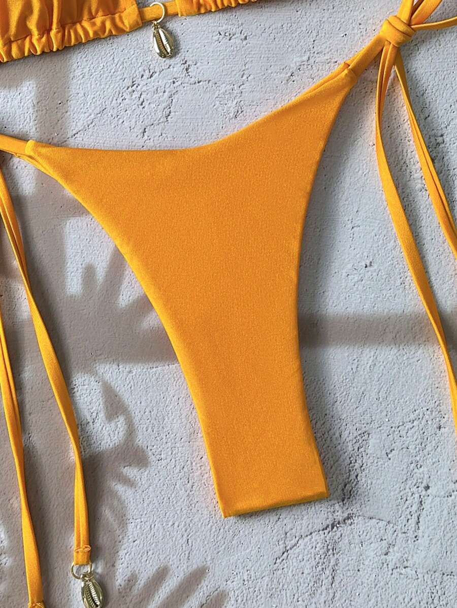Swim Chiccia Women Spring Break Summer Beach Solid Color Halter Tie Sexy Bikini Swimsuit Set