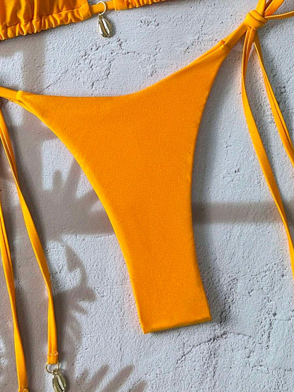 Swim Chiccia Women Spring Break Summer Beach Solid Color Halter Tie Sexy Bikini Swimsuit Set