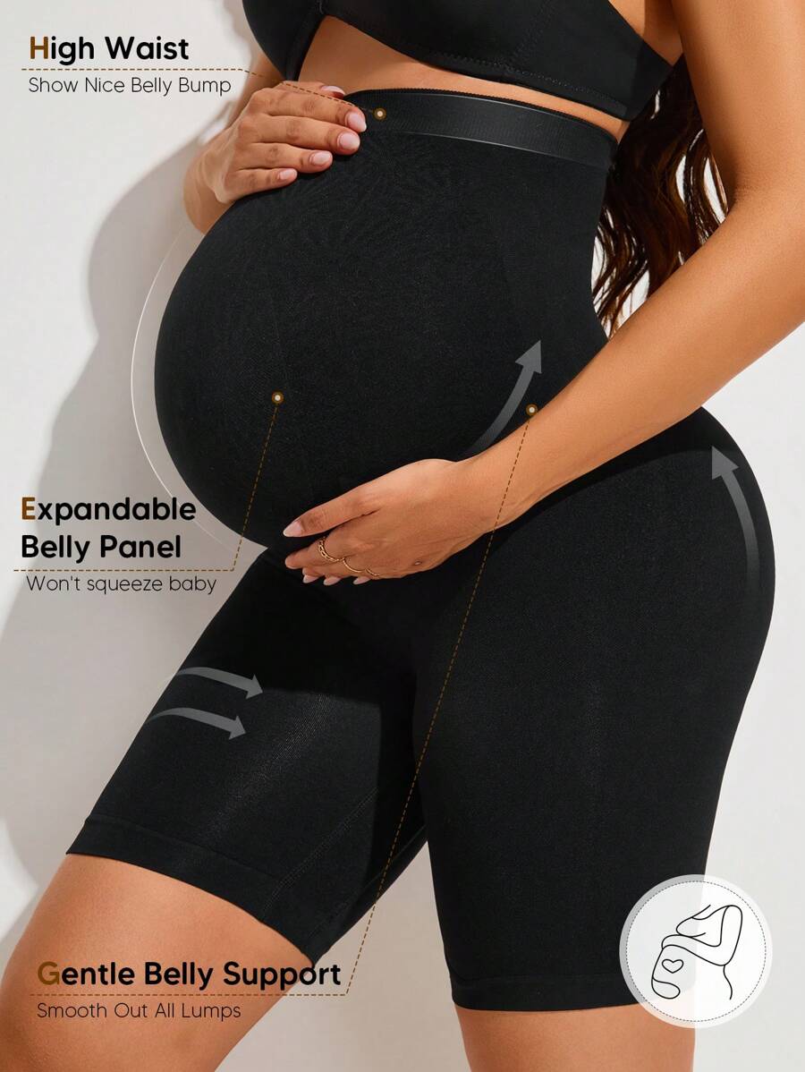 Soft Expandable Panel Maternity Shorts - Pink Seamless High Waist Comfort
