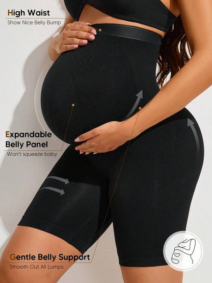 High Waist Maternity Shorts - Seamless Soft Expandable Belly Support Panel
