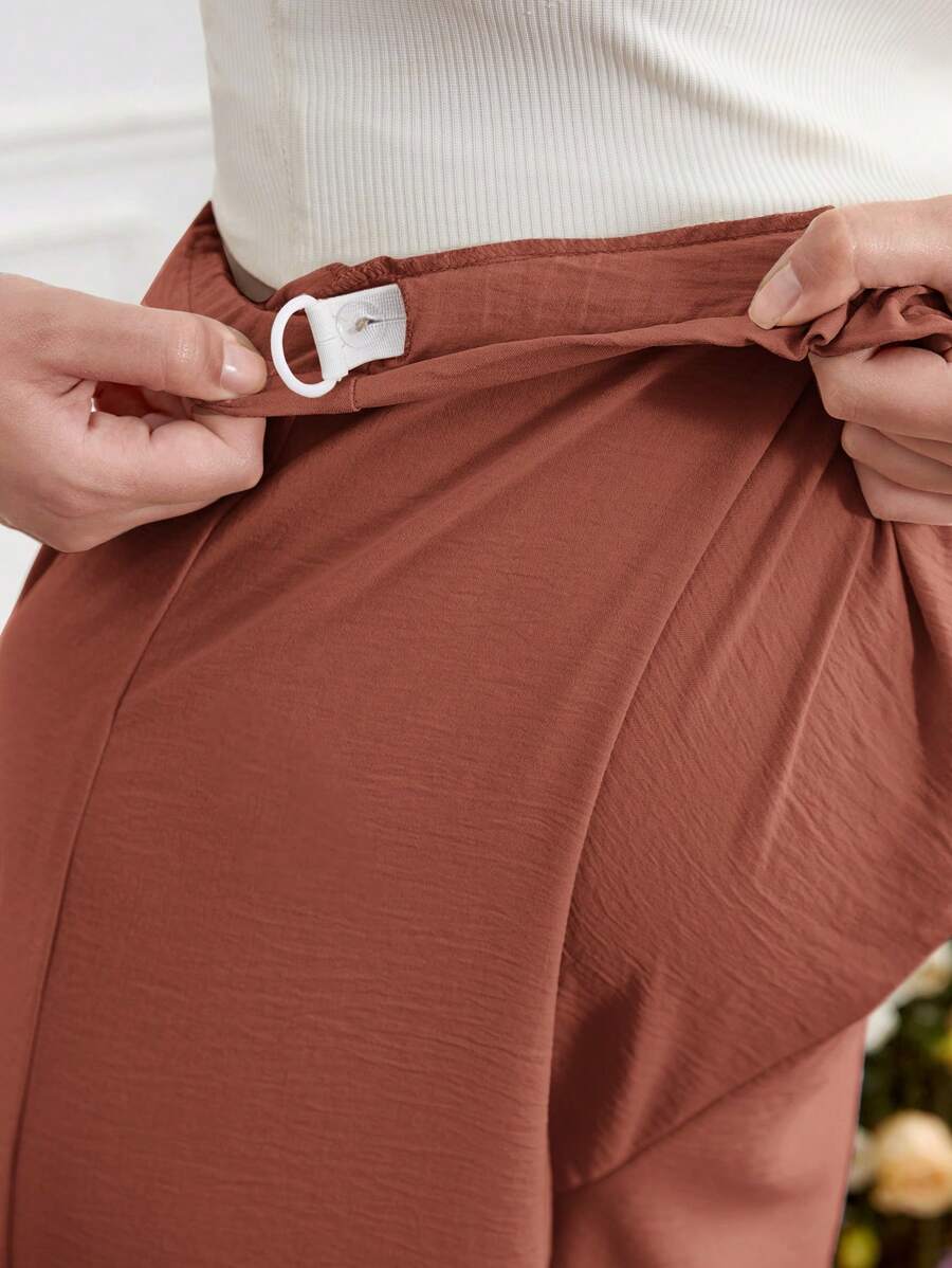 Maternity Wide Leg Pants Loose Fit Redwood Drawstring Elastic Waist Casual Long Trousers for Home and Summer Comfort