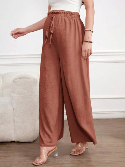 Maternity Wide Leg Pants Loose Fit Redwood Drawstring Elastic Waist Casual Long Trousers for Home and Summer Comfort