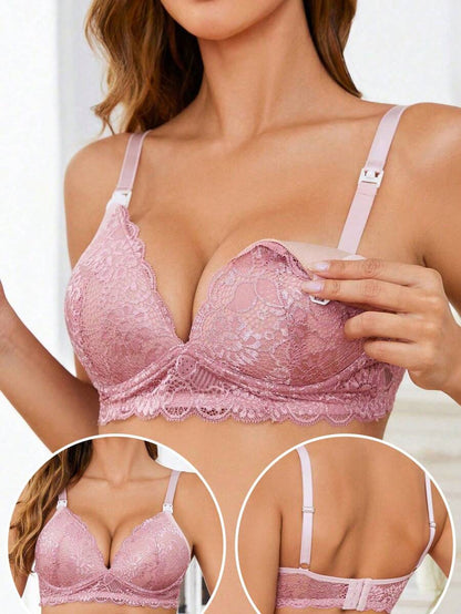 Elegant Brown Lace Nursing Bralette - Adjustable Strap Maternity Lingerie with Underwire Support and Medium Stretch
