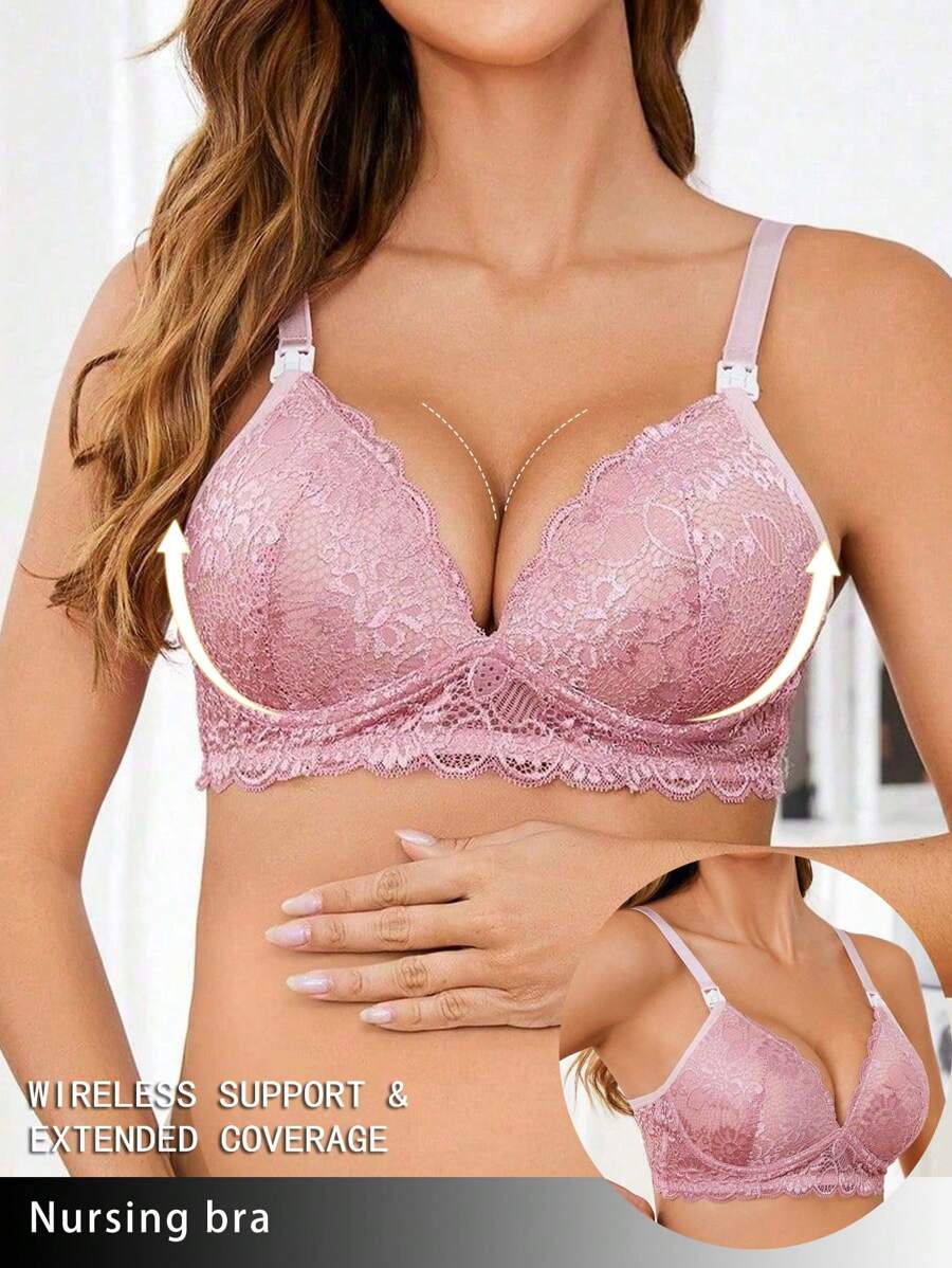 Elegant Brown Lace Nursing Bralette - Adjustable Strap Maternity Lingerie with Underwire Support and Medium Stretch