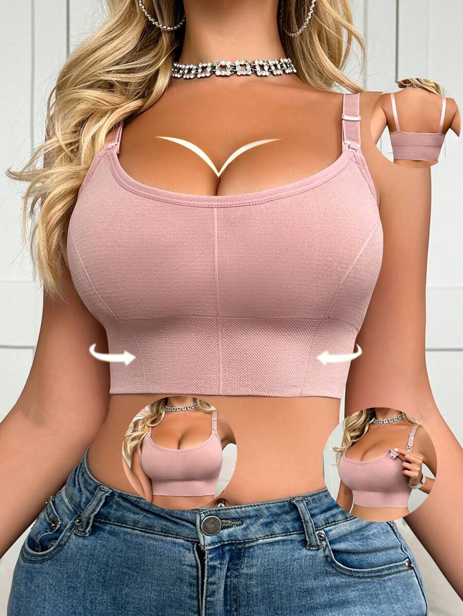 Seamless Grey Maternity and Nursing Bra - Wireless Knitted Comfort Crop Top with Adjustable Straps for Daily Wear