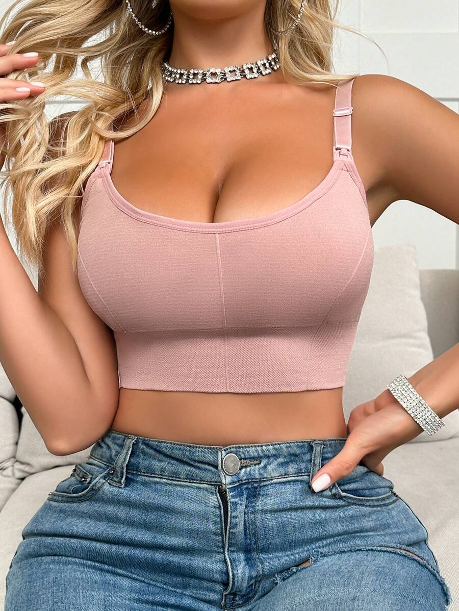 Seamless Grey Maternity and Nursing Bra - Wireless Knitted Comfort Crop Top with Adjustable Straps for Daily Wear