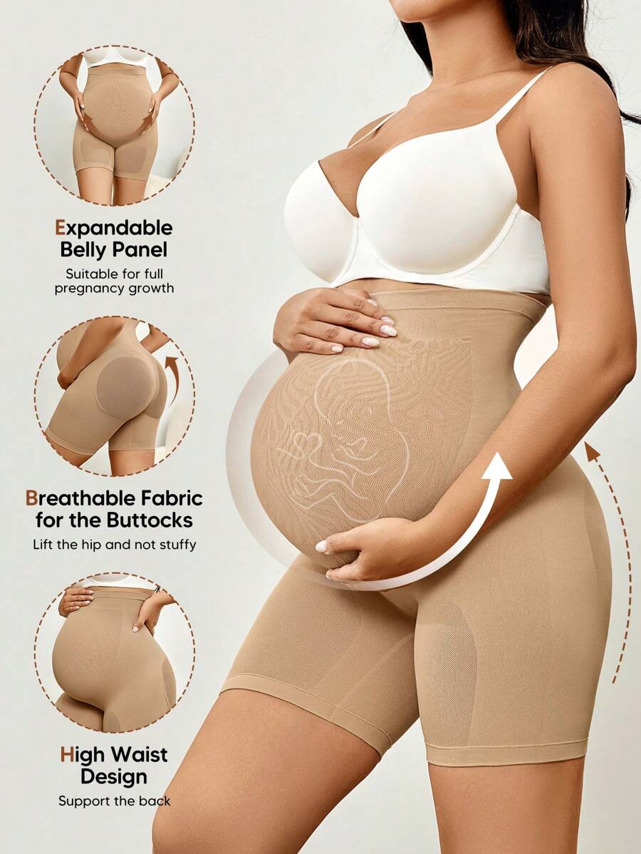 Maternity Solid Color Knee-Length Shorts - High Stretchy Summer Comfort