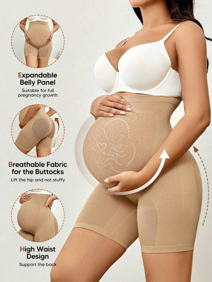 Maternity Solid Color Knee-Length Shorts - High Stretchy Summer Comfort