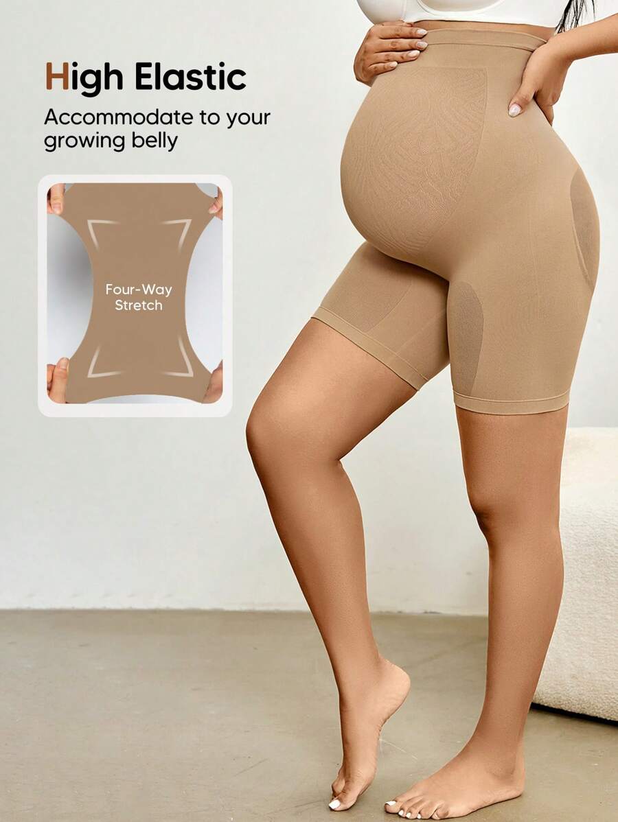 Maternity Solid Color Knee-Length Shorts - High Stretchy Summer Comfort
