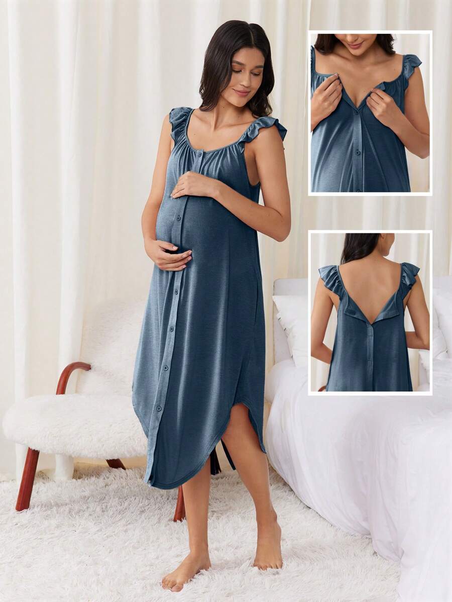 Maternity Labor and Delivery Gown - Hospital Nursing Soft Comfortable Birth Dress, Delivery