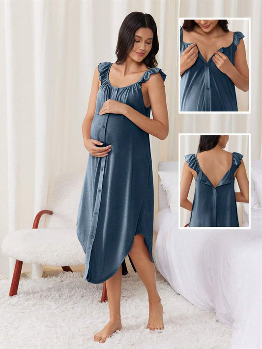 Maternity Labor and Delivery Gown - Hospital Nursing Soft Comfortable Birth Dress, Delivery