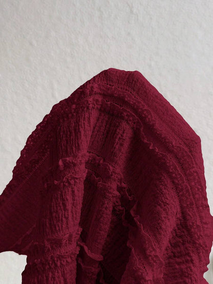 Red Ruffle Hem Babydoll Maternity Cami Top - Slim Fit Ruched Spaghetti Strap Sleeveless Knitted Nursing Friendly Camisole