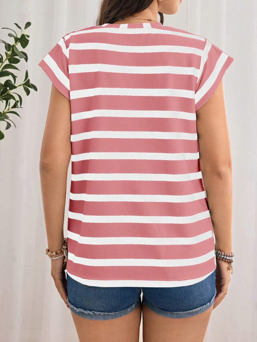 Maternity Short Sleeve Striped T-Shirt, Minimalist & Stylish, Suitable For Summer