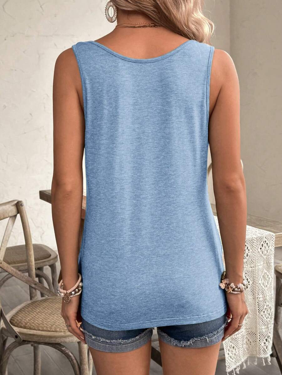 Women's Black Sleeveless Nursing Top Scoop Neck Button Front Maternity Pullover with Pockets High Stretch Knitted Daily Casual Tank