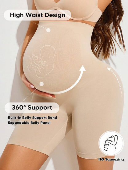 Black High Waist Maternity Shorts - Expandable Abdominal Panel Support
