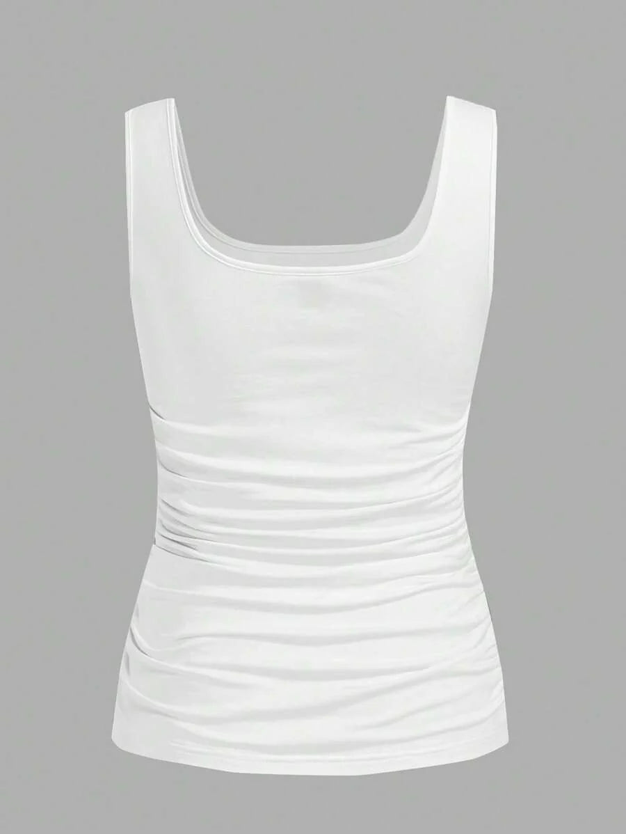 White Baby Footprint Heart Scoop Neck Slim Fit Maternity Tank Top, Casual Ruched Knit Camisole for Daily Wear and Valentine's Day