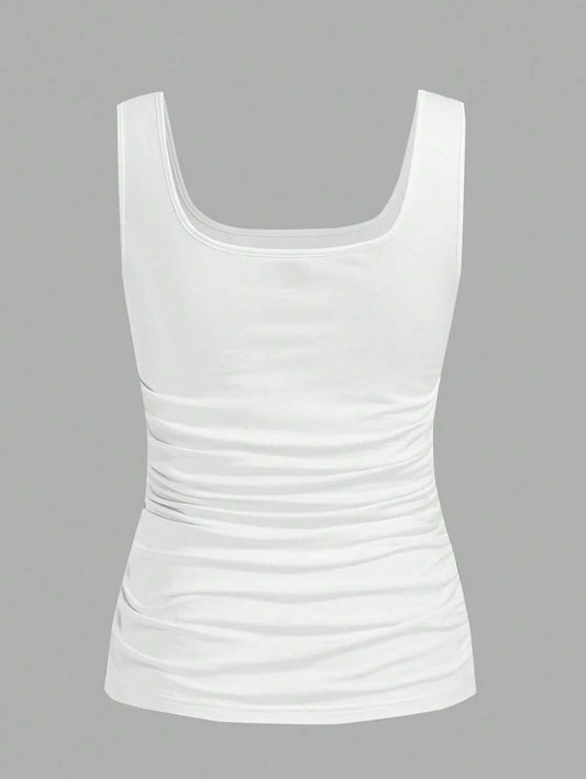 White Baby Footprint Heart Scoop Neck Slim Fit Maternity Tank Top, Casual Ruched Knit Camisole for Daily Wear and Valentine's Day