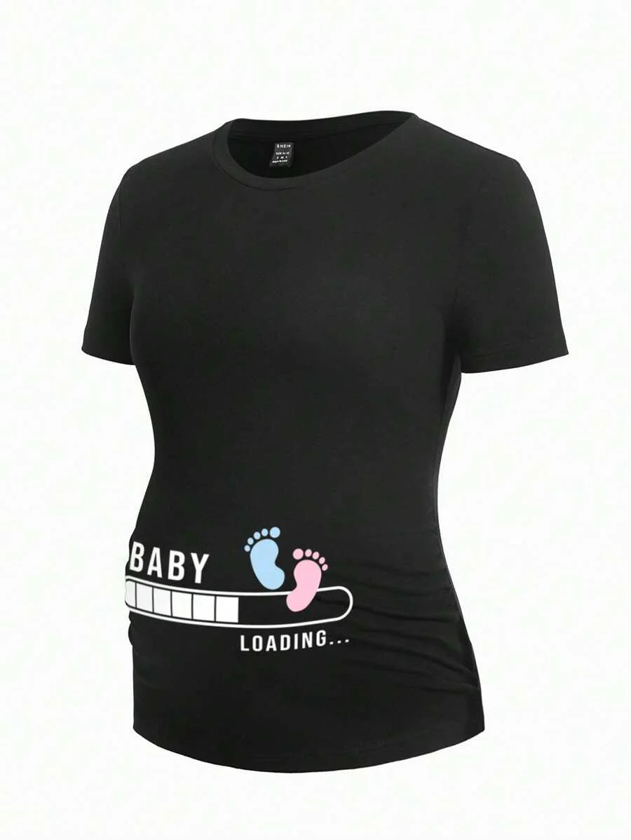 Black Slogan V Neck Ringer Tee - Slim Fit Short Sleeve Knitted Graphic T-Shirt - Soft Medium Stretch Casual Daily Basic Top