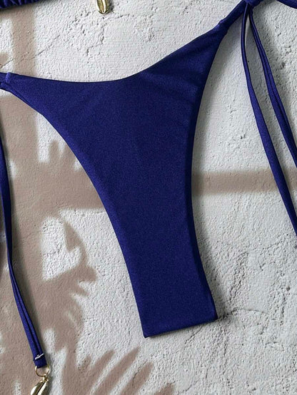 Swim Chiccia Women Spring Break Summer Beach Solid Color Halter Tie Sexy Bikini Swimsuit Set
