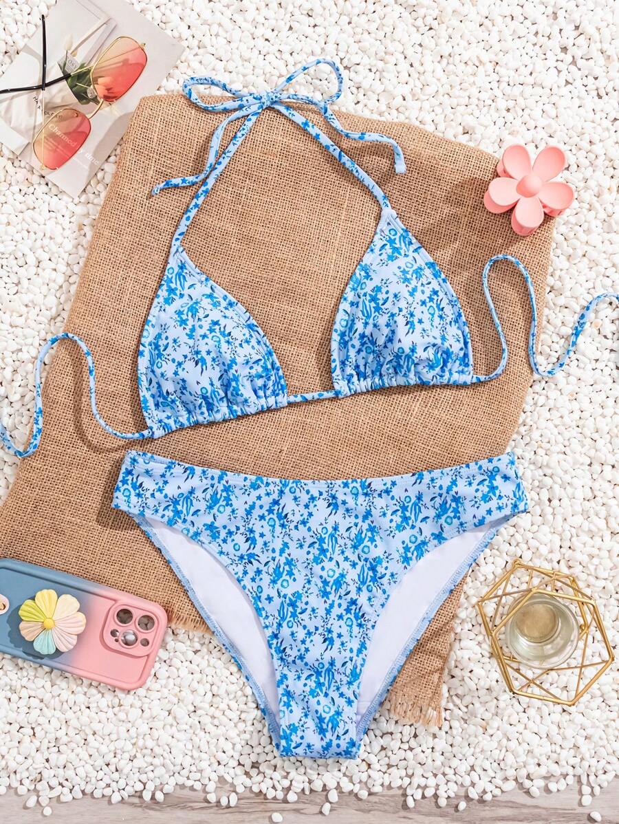 Women's Solid Halter Bikini Set - Lace Up, High Waist, Tie Detail, White