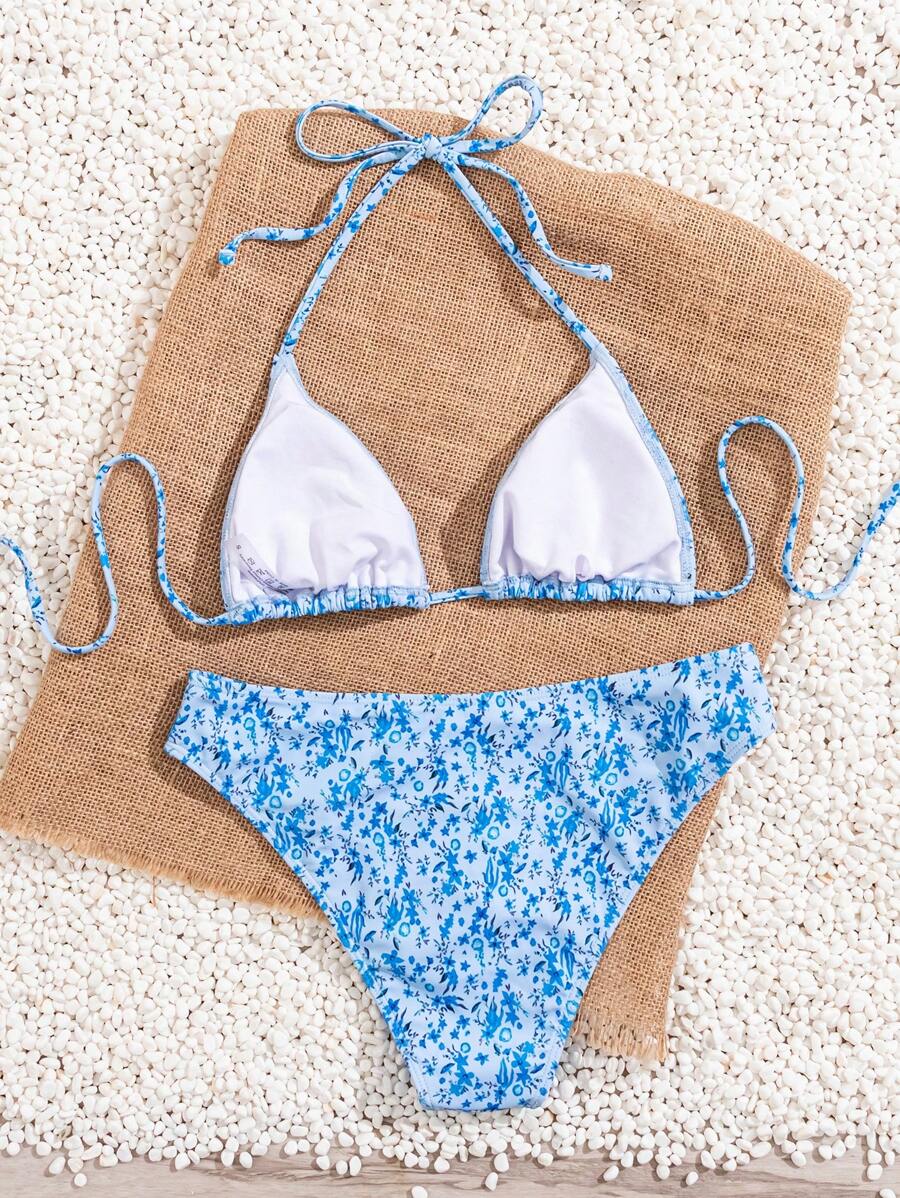 Women's Solid Halter Bikini Set - Lace Up, High Waist, Tie Detail, White