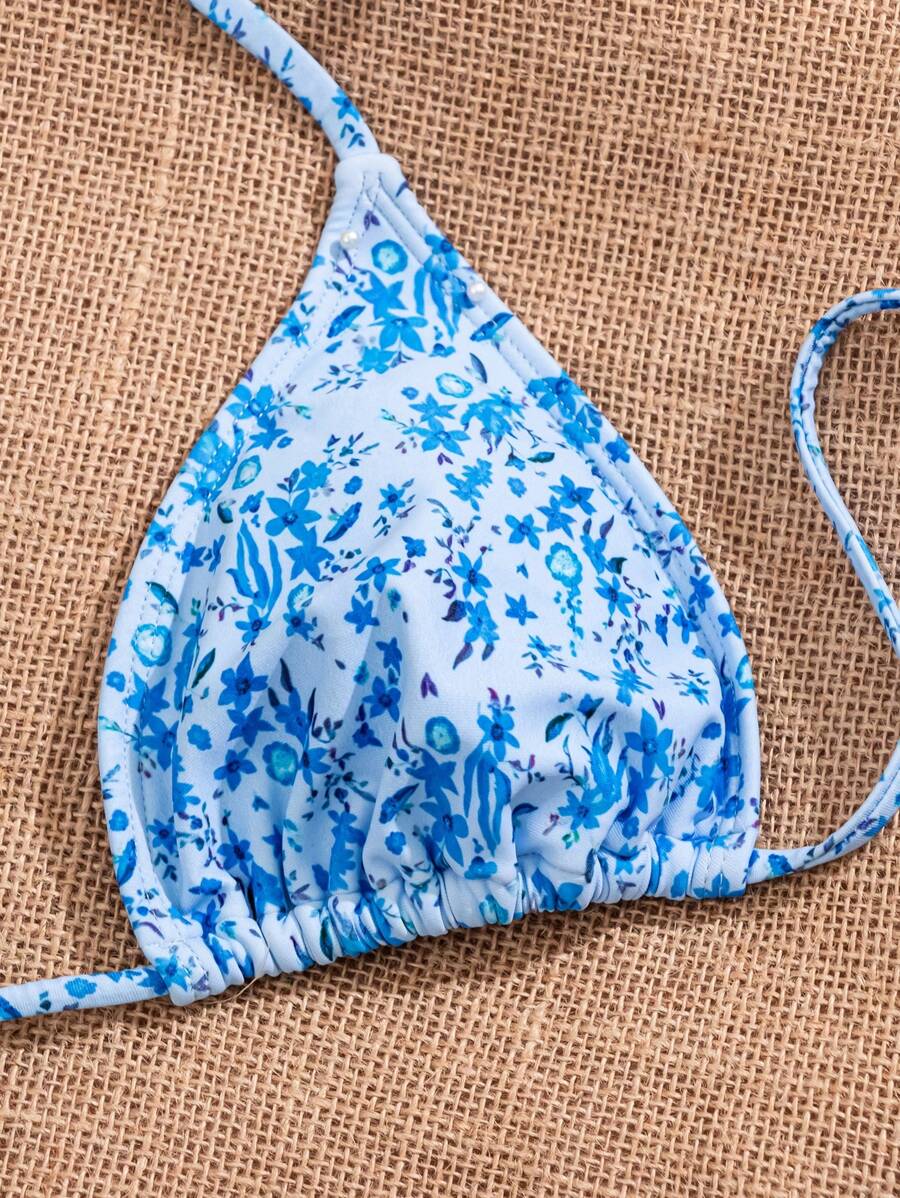 Swim Vcay Women's Summer New Contrast Color Striped Sexy Halter Triangle Cup Bikini Set