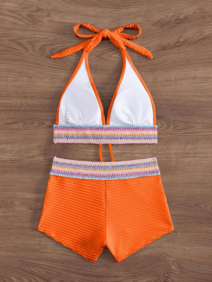 Women's 2-Piece Lace-Up Bikini Set - Twist Halter, Tie Back, High Waist Shorts, Mint Green