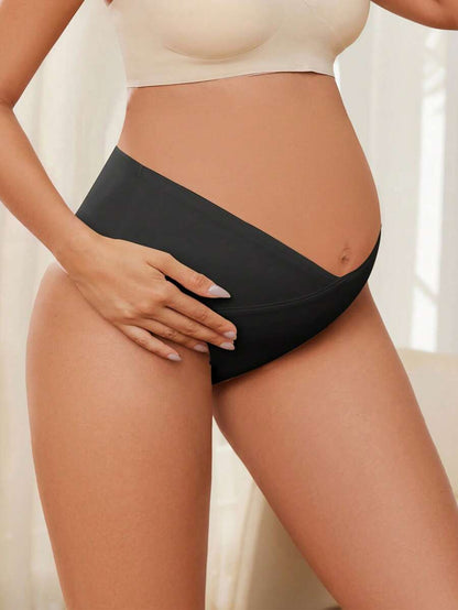 Maternity Briefs - Solid Color Asymmetric Waistband Casual Soft Stretch, Pregnancy Daily Wear