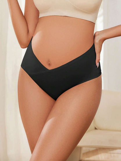 Maternity Briefs - Solid Color Asymmetric Waistband Casual Soft Stretch, Pregnancy Daily Wear