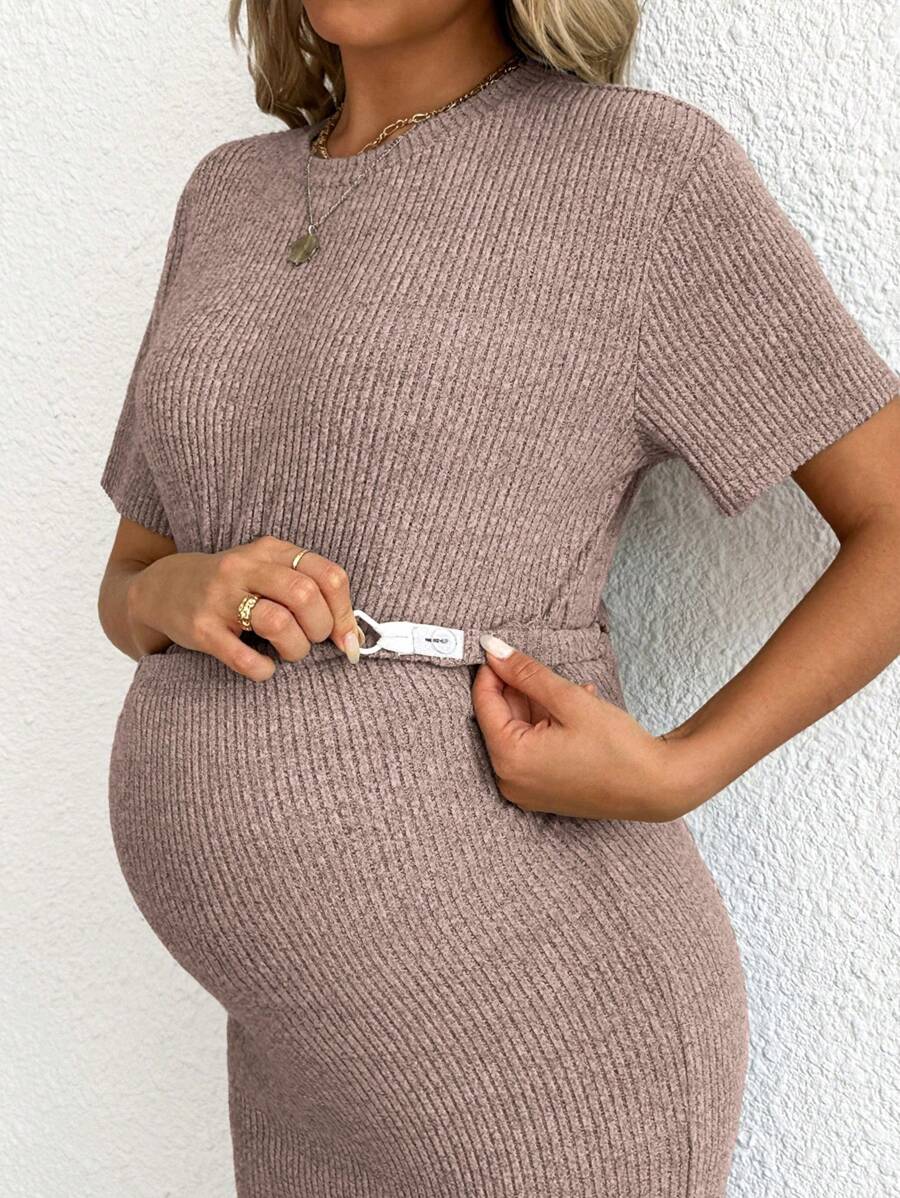 Maternity 2 Piece Set - Solid Color Short Sleeve Top and Skirt Summer Casual, Pregnancy Loungewear