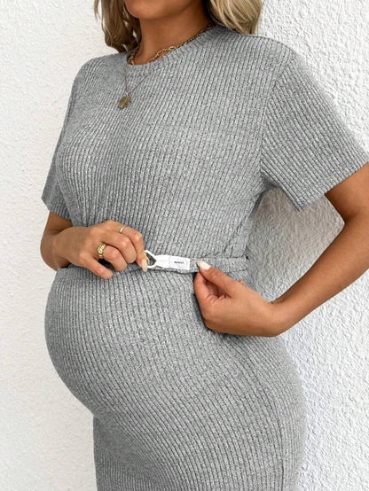 Maternity 2 Piece Set - Solid Color Short Sleeve Top and Skirt Summer Casual, Pregnancy Loungewear