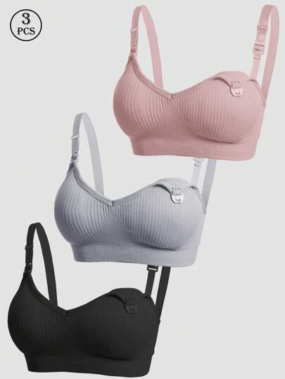 3-Pack Seamless Maternity Nursing Bras, Wireless Front-Snap Breastfeeding Sleep Bra with Removable Padding, Multicolor Set