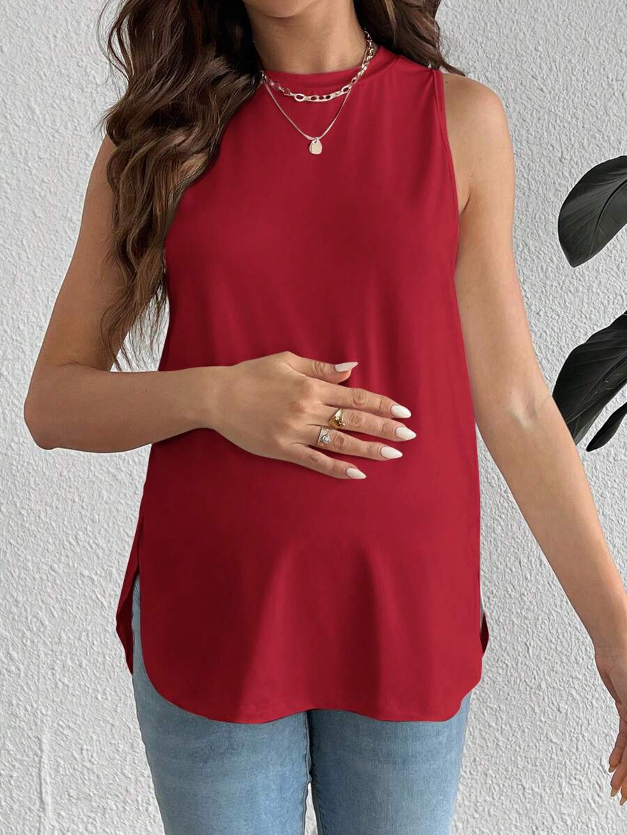 SHEIN Maternity Casual Daily Commute Solid Color Curved Hem Tank Top, Summer