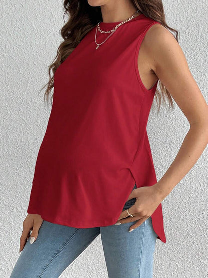 SHEIN Maternity Casual Daily Commute Solid Color Curved Hem Tank Top, Summer