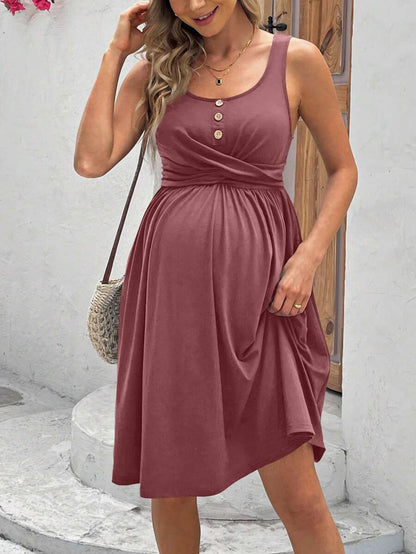 Redwood Scoop Neck Maternity A-Line Mini Dress - Sleeveless High Waist Knit Pregnancy Sundress for Casual Vacation & Home