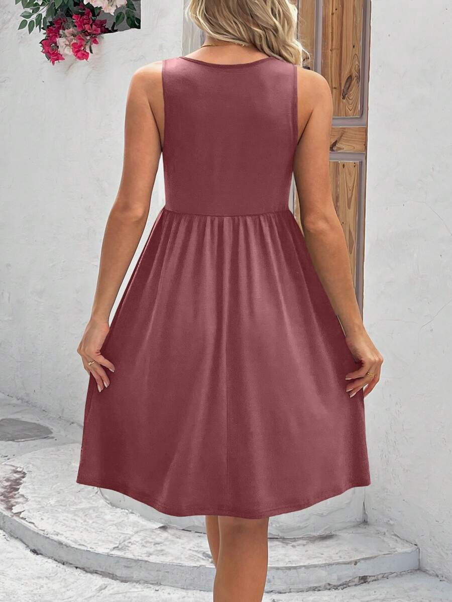 Redwood Scoop Neck Maternity A-Line Mini Dress - Sleeveless High Waist Knit Pregnancy Sundress for Casual Vacation & Home