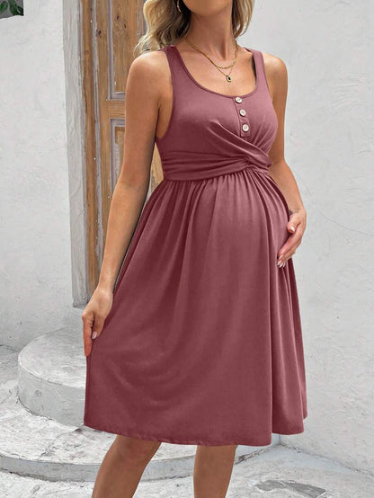 Redwood Scoop Neck Maternity A-Line Mini Dress - Sleeveless High Waist Knit Pregnancy Sundress for Casual Vacation & Home
