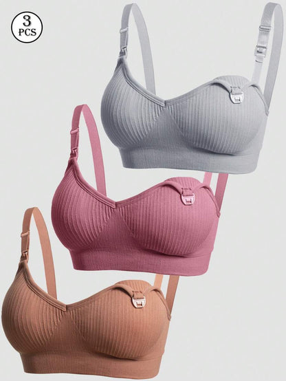 3PCS Maternity Nursing Bra Set Women Front Clip Closure Comfortable Breastfeeding Support Bras
