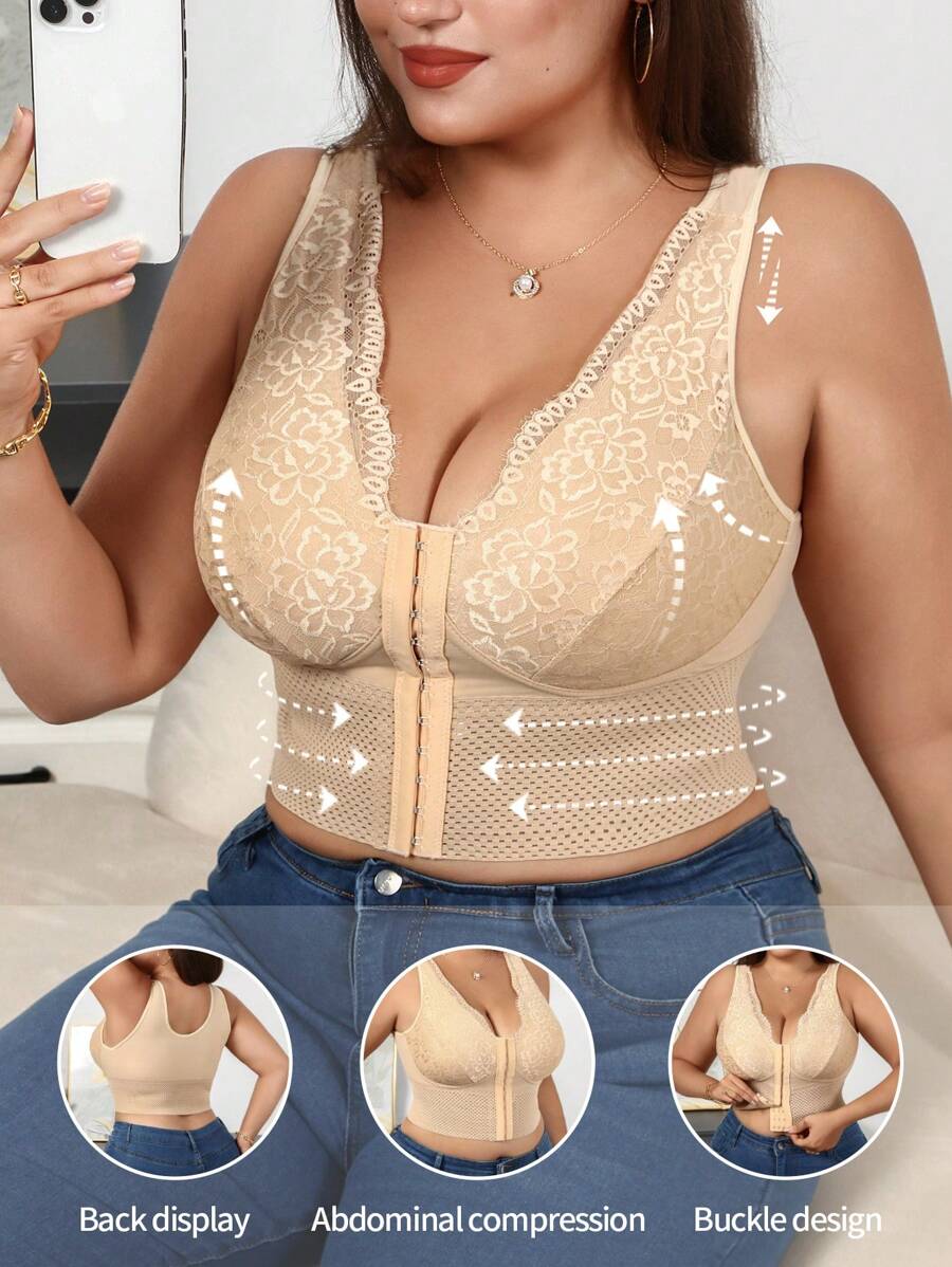Women's Plus Size Lace Patchwork Shaping Camisole - Sexy Solid Color Body Shaper