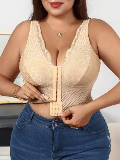 Women's Plus Size Lace Patchwork Shaping Camisole - Sexy Solid Color Body Shaper
