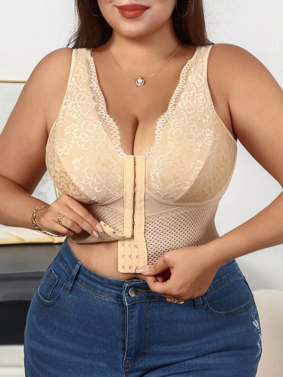 Women's Plus Size Lace Patchwork Shaping Camisole - Sexy Solid Color Body Shaper