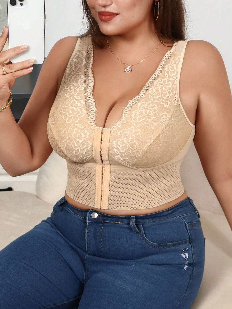 Women's Plus Size Lace Patchwork Shaping Camisole - Sexy Solid Color Body Shaper